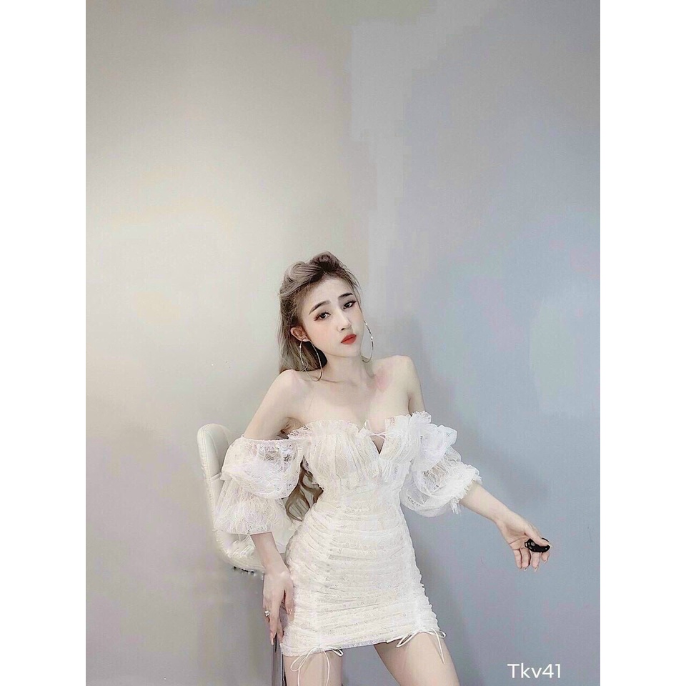 Đầm Body ⚡𝙎𝙄𝙀̂𝙐 𝙎𝘼𝙇𝙀⚡ Đầm Ôm Nữ Tay Dài Phối Ren 2 Lớp Thời Trang - 75137