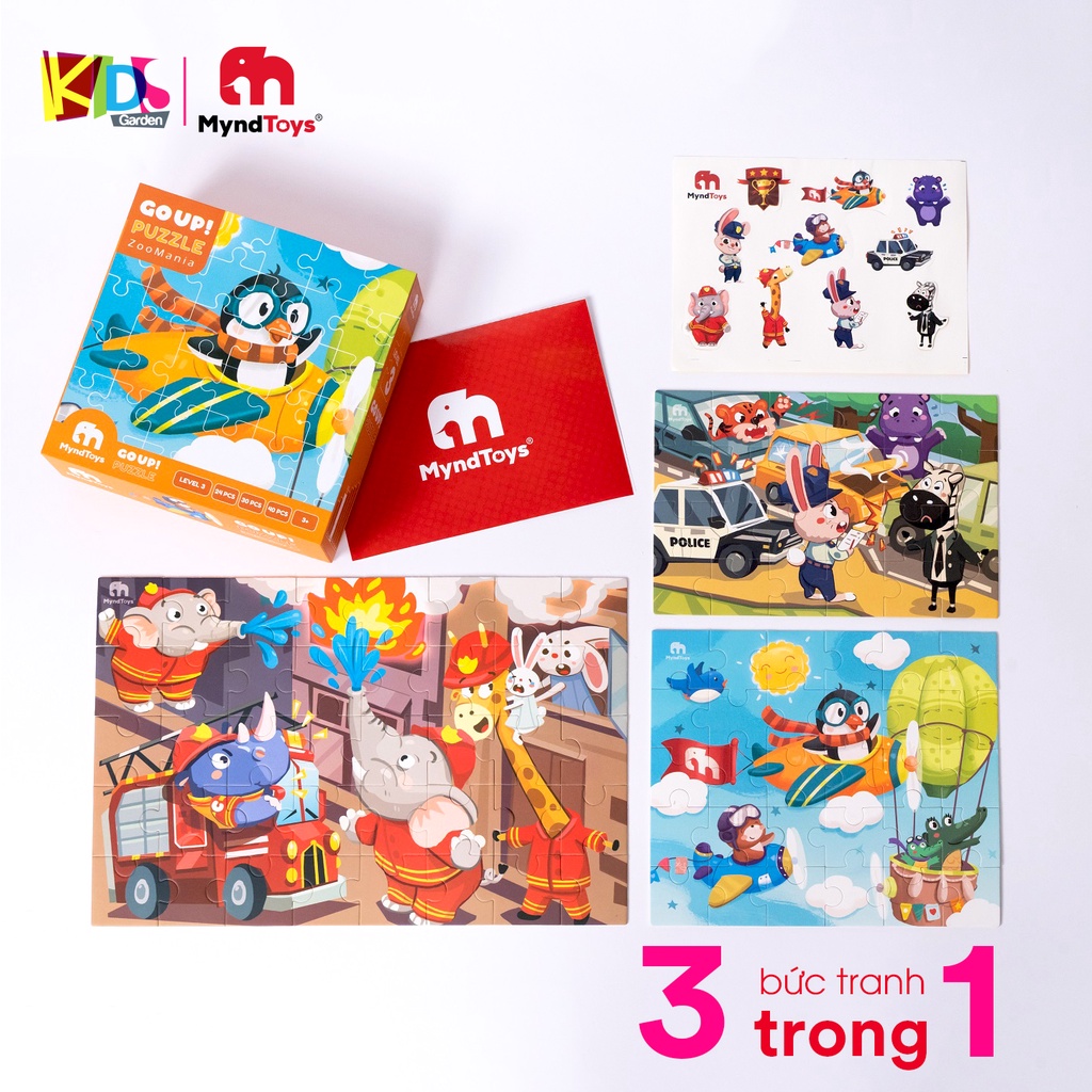 Đồ chơi xếp hình cho bé bộ ghép hình MYNDTOYS  24-30-40 mảnh với 3 chủ đề cho trẻ từ 3 tuổi MT08-GO3Zoo