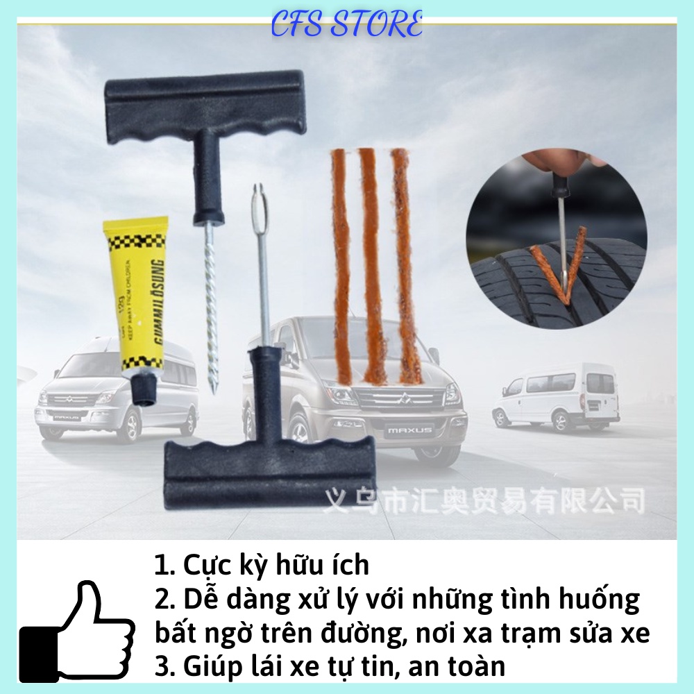 Bộ vá xe không săm ô tô xe máy, dụng cụ vá vỏ không ruột