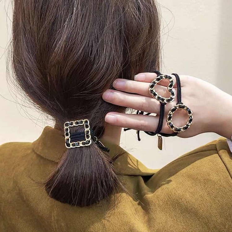 Dây Cột Tóc Cao Su Co Giãn Phối Dây Xích Kim Loại Tròn / Trái Tim Thời Trang Đơn Giản Cho Nữ