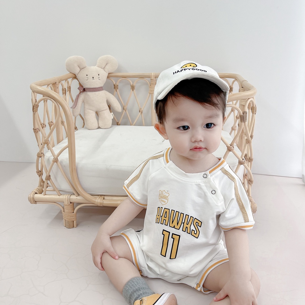 Bộ áo liền quần tay ngắn in hình trái bóng dễ thương thời trang mùa hè cho bé