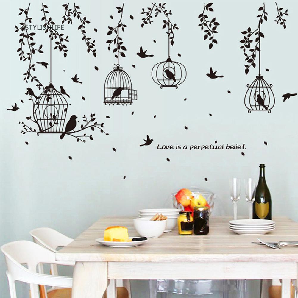 Decal dán tường Trang Trí Hình Lồng Chim Màu Đen