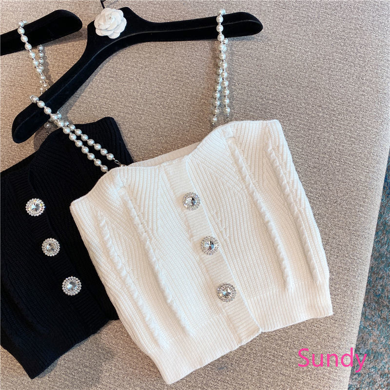 Áo Hai Dây Dệt Kim Đính Đá Xinh Xắn Theo Phong Cách Hàn Quốc Dành Cho Nữ