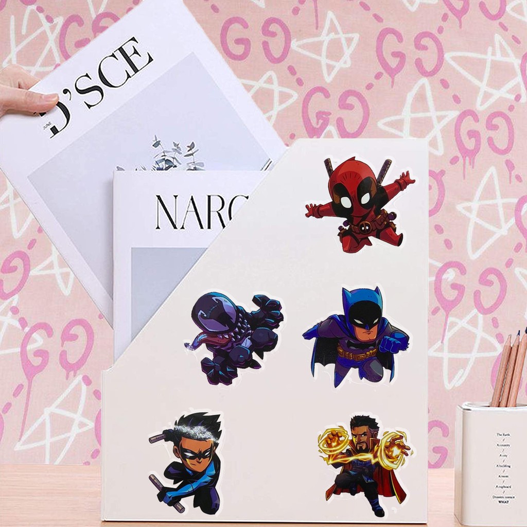 Sticker Avenger Bộ 50 Miếng Hoạt Hình Siêu Cute Chống Nước Dán Mũ Bảo Hiểm, Điện Thoại, Laptop