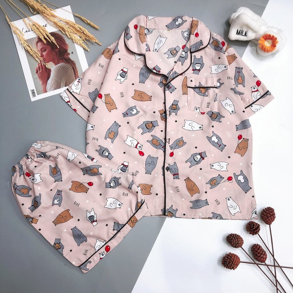 [Kate mềm] Bộ Pijama đùi chất Kate mềm freesize&lt;60kg