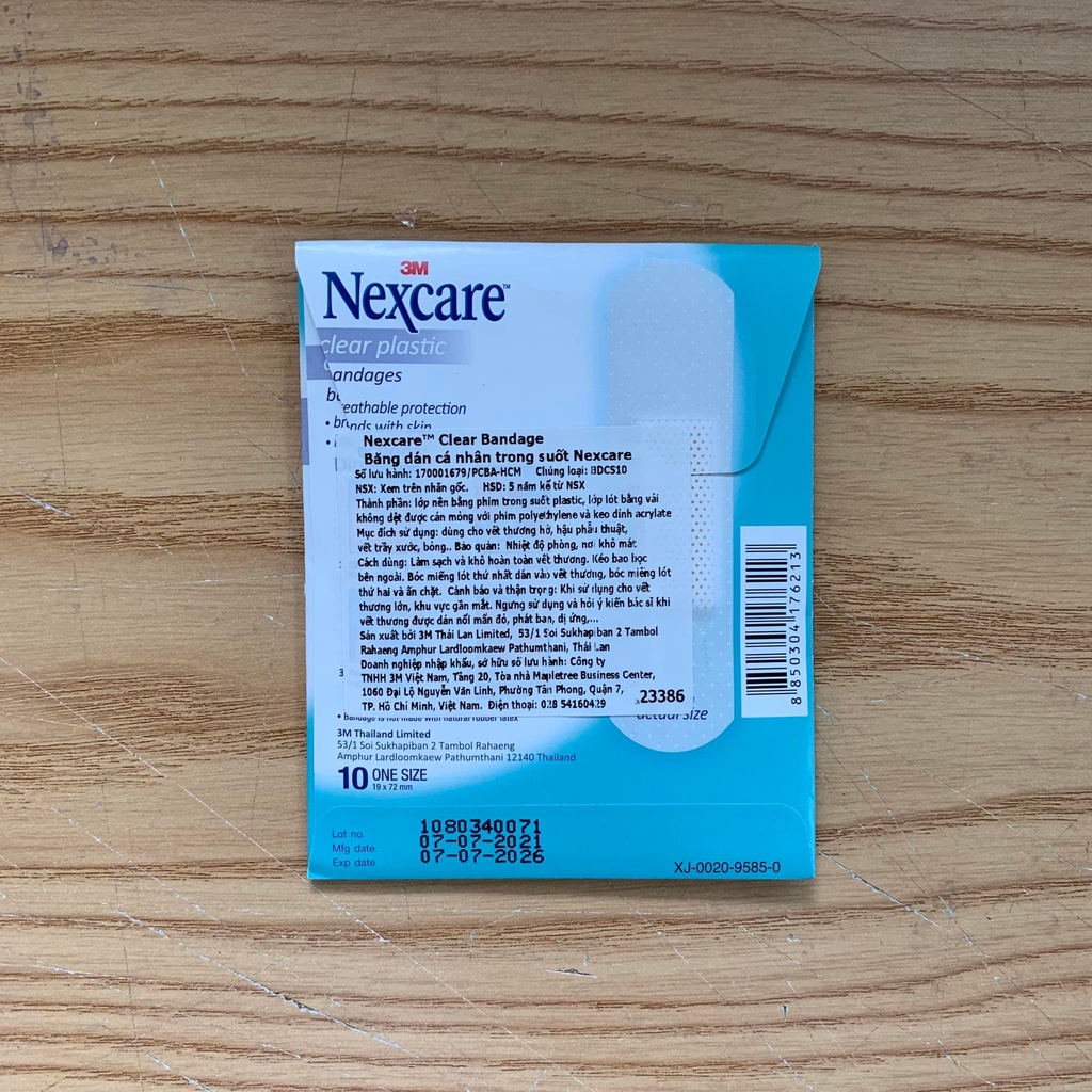 Hộp 100 miếng băng cá nhân trong suốt 3M Nexcare™ Clear, sản xuất tại Thái Lan_Chính hãng Mask3M