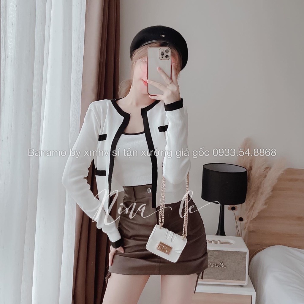 Chân váy da dây rút 2 bên chất da mềm màu đen nâu kem hottrend cá tính thời trang Banamo Fashion 5912 | BigBuy360 - bigbuy360.vn
