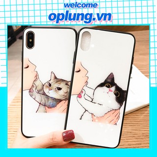 Ốp iphone 7plus- ốp KÍNH CƯỜNG LỰC MÈO CON dành cho iphone 6 /6s plus/7 / 8 plus/x/xr/xs max/11 pro max - k302
