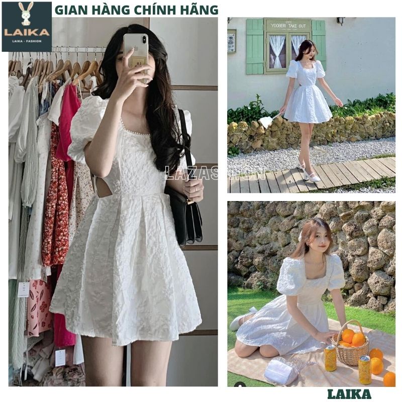 Váy xòe bồng cổ vuông khoét eo kiểu dáng hàn quốc cực xinh đầm nữ dự tiệc-LAIKA