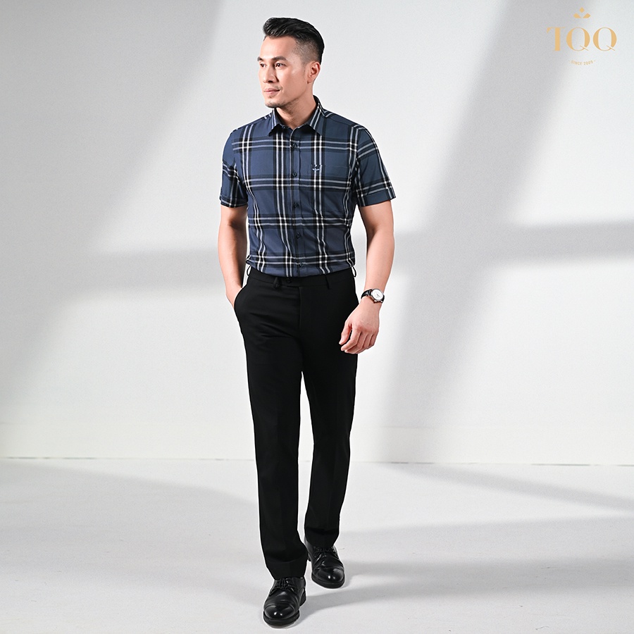 Áo sơ mi nam ngắn tay TQQ dáng Slim fit công sở ôm nhẹ K480CSC kẻ ô lịch thiệp và hiện đại