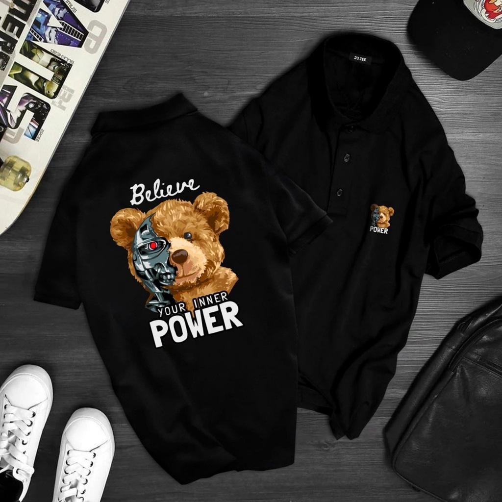 Áo thun bâu cổ trụ Gấu Power
