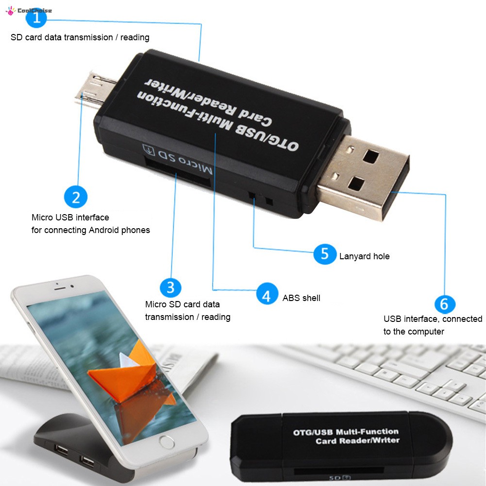 Đầu Đọc Thẻ Nhớ Micro Usb Otg Sang Usb 2.0 3 Trong 1 Đa Năng Cho Điện Thoại Android