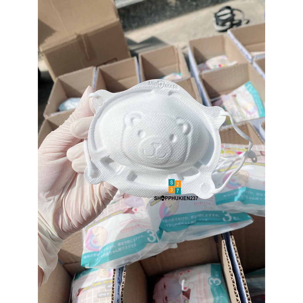 Khẩu Trang Gấu Sơ Sinh Uni Mask Cho Bé Nhỏ Set 3 Cái