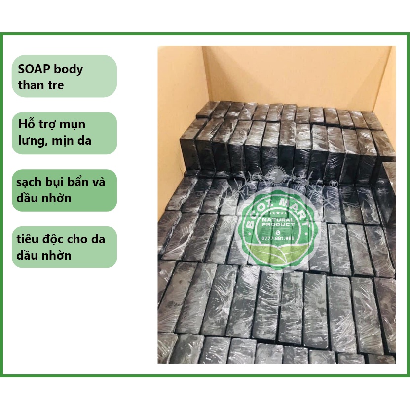 Soap thải độc than tre - mụn lưng - se khít chân lỗ chân lông - mền da - đánh bay tế bào chết