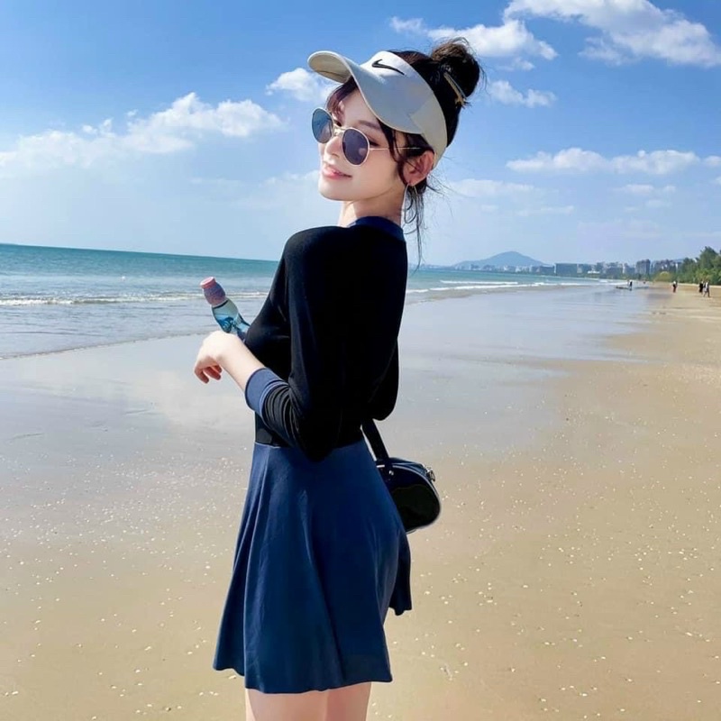 Bộ tắm bộ đồ bơi bikini đi biển liền thân dài tay kéo khoá chống nắng, tôn dáng che khuyết điểm 8270