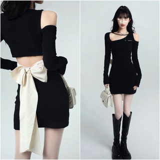 Đầm váy natalia body dài tay hở lưng thẳt nơ