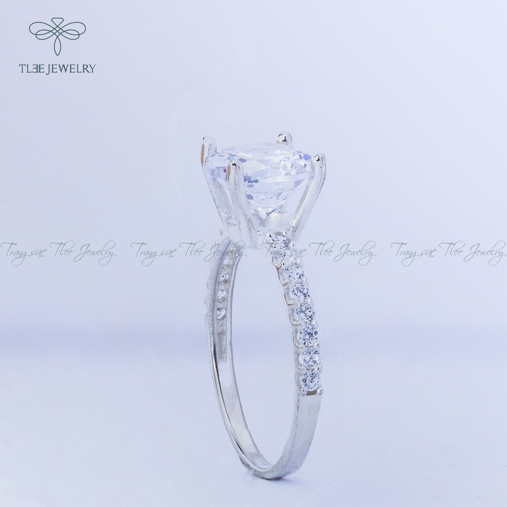 Nhẫn bạc nữ TLEE trụ đá bốn chấu ổ đá 8li sang trọng NCJ A0115
