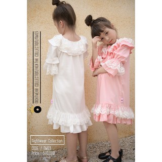 Đầm lụa bé gái Pinko Agatha phong cách cổ điển, phối ren thêu Màu Trắng Pink04