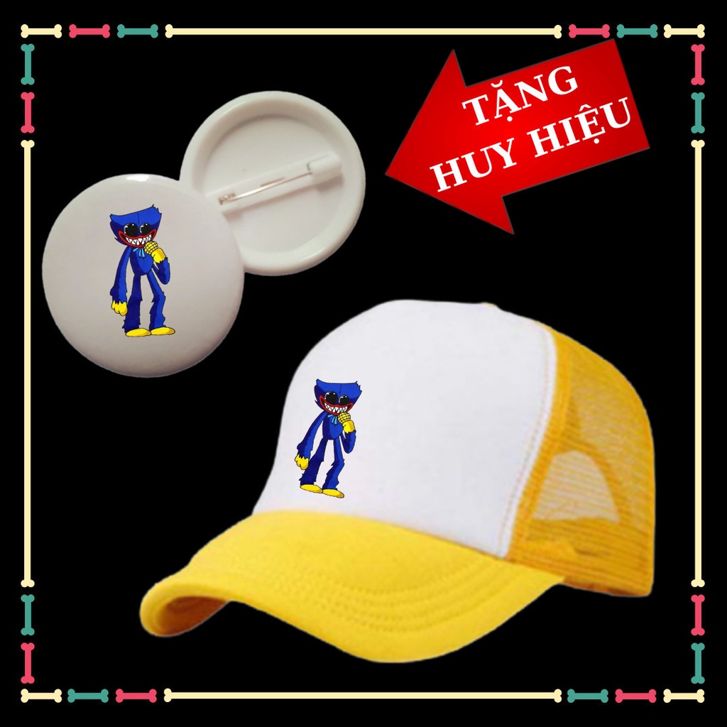 Mũ trẻ em in hình Poppy Huggy Wuggy đủ màu sắc, kèm huy hiệu huggy