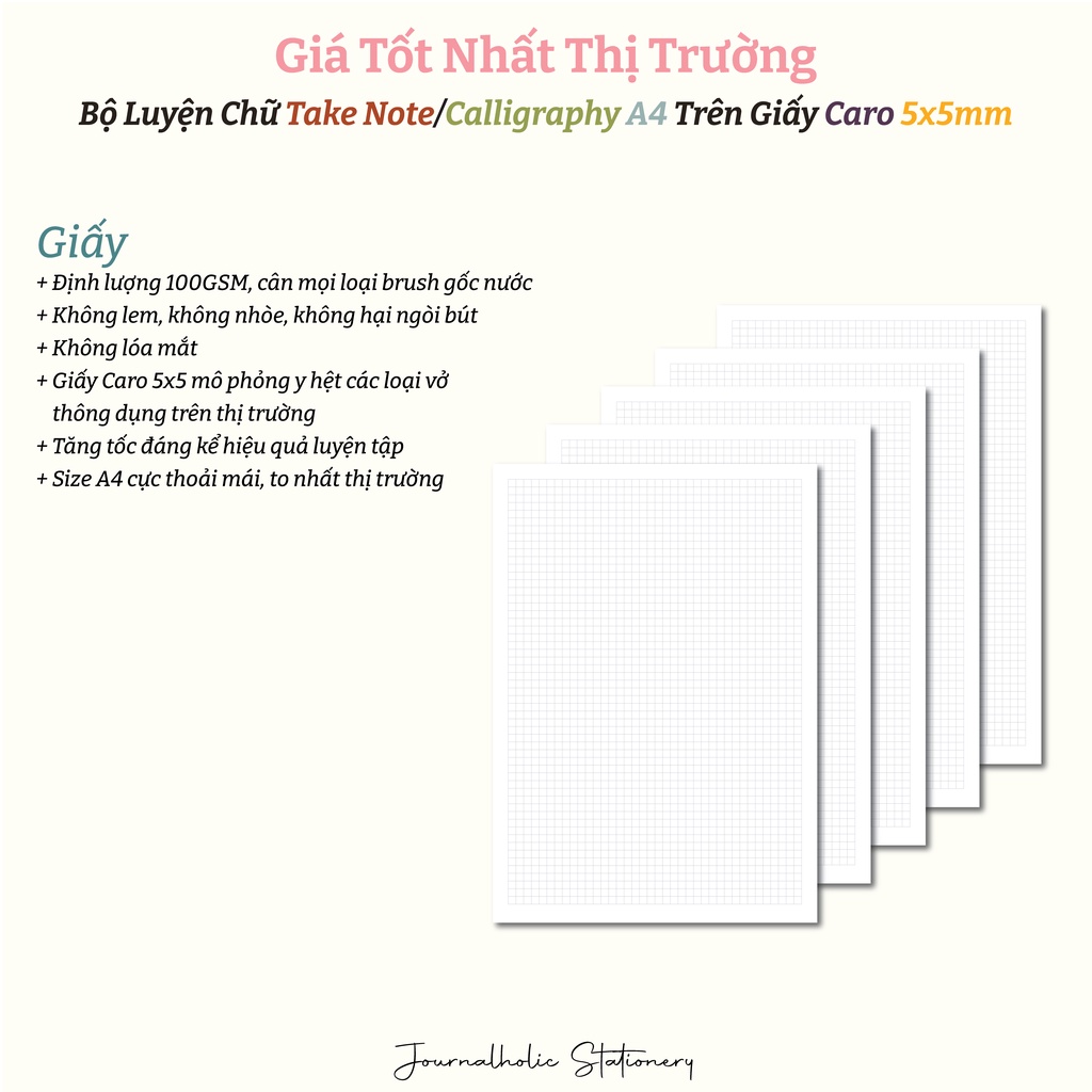 Bộ Luyện Viết Chữ A4 Take Note/Calligraphy Trên Giấy Caro 5x5mm - Journalholic Stationery