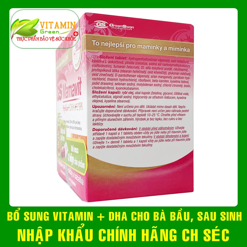 Vitamin tổng hợp DHA sắt Acid folic cho bà bầu trước và sau sinh Gs Mamavit | Nhập khẩu chính hãng CH Séc