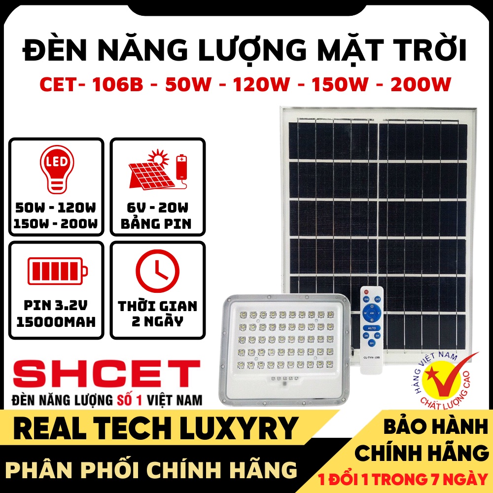 Đèn Led Năng Lượng Mặt Trời CET106B 50W - 120W - 150W - 200W Siêu Sáng Chống Nước, Tiết Kiệm Điện Năng, Thông Minh
