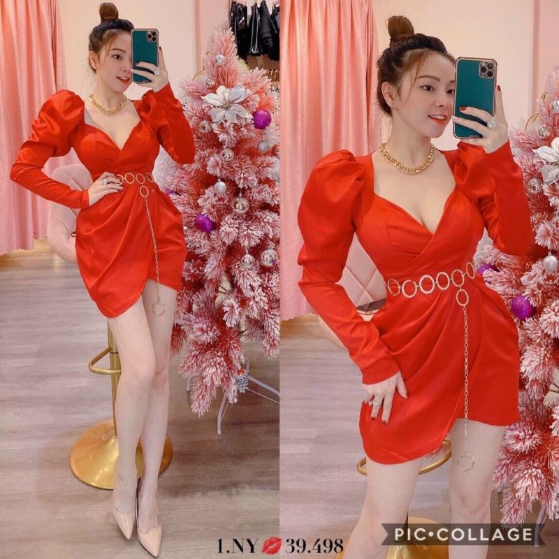 Đầm body sale du tiêc tay dài phồng