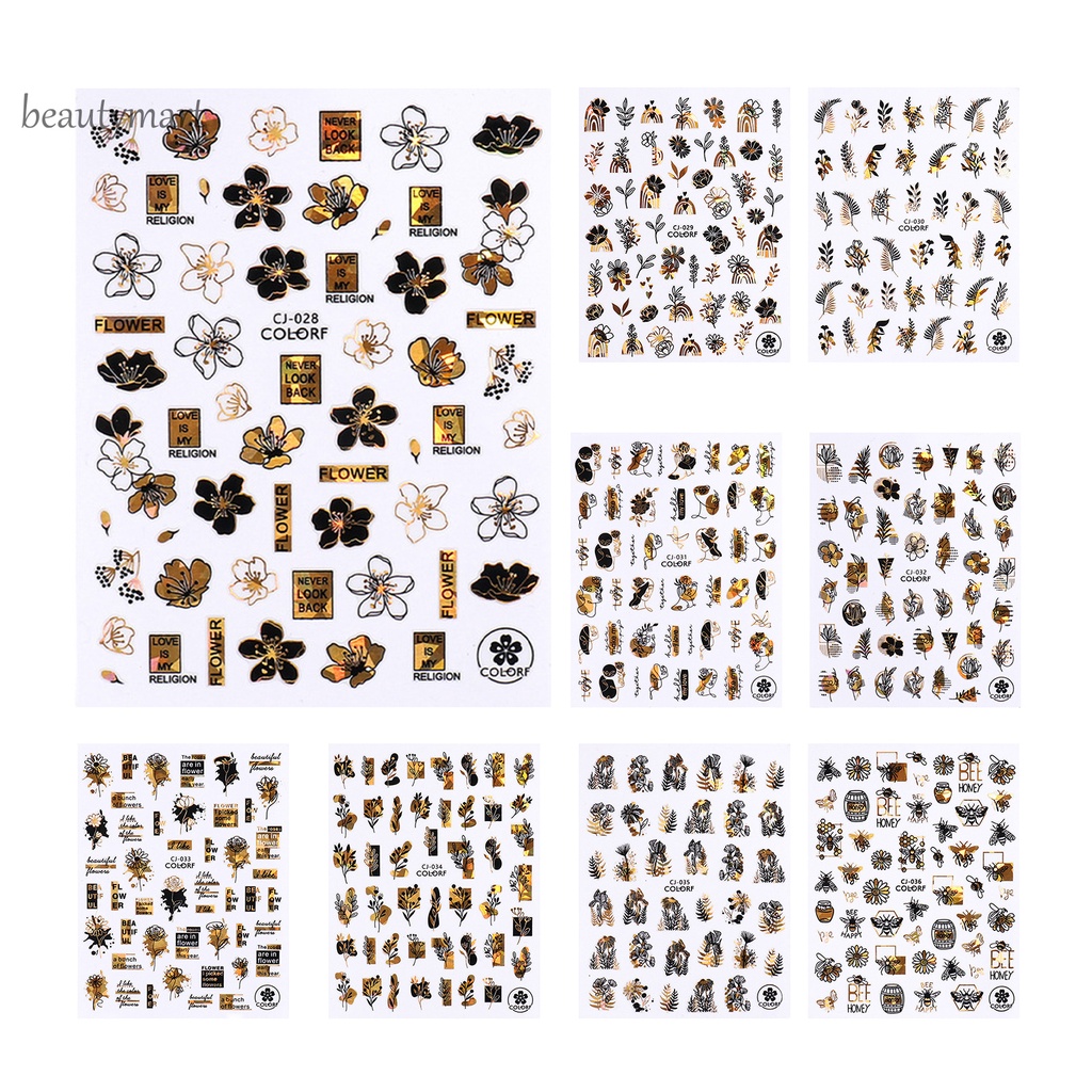 [Hàng mới về] Miếng dán trang trí móng tay màu đen in chữ tiếng anh họa tiết độc đáo