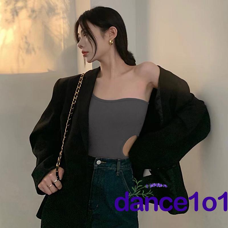 Áo crop top lệch vai màu trơn phong cách thời trang mùa hè quyến rũ dành cho nữ