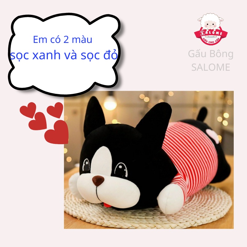 Gấu Bông Chó Đen Áo Sọc SALOME, Thú Qùa Tặng Cao Cấp Vải Miniso Mềm Mịn