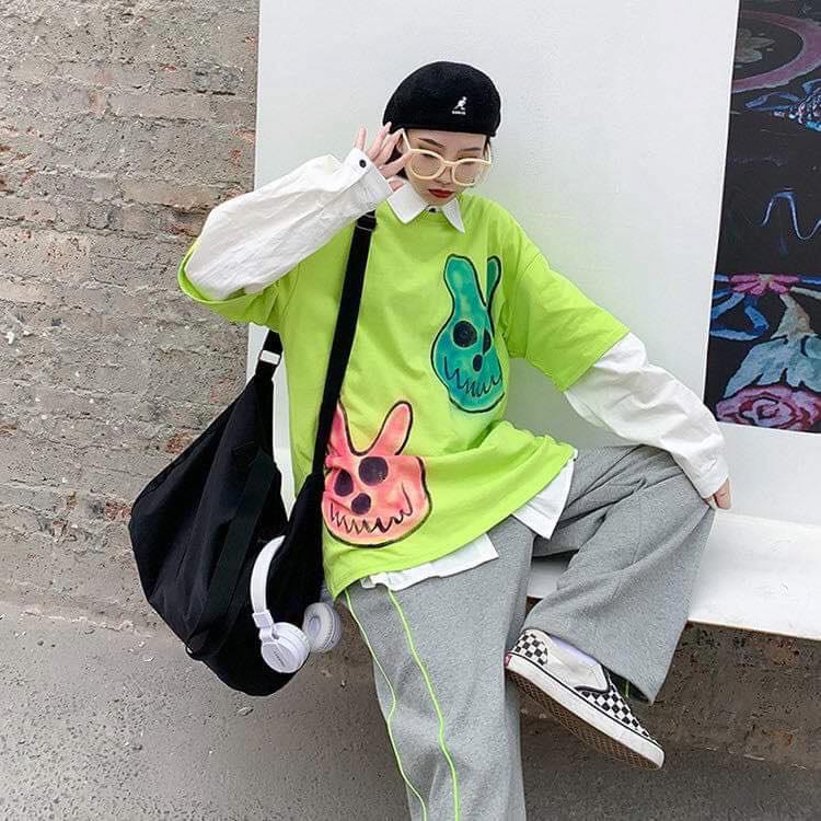 ÁO PHÔNG ĐẦU THỎ CUTE XANH NEON ULZZANG