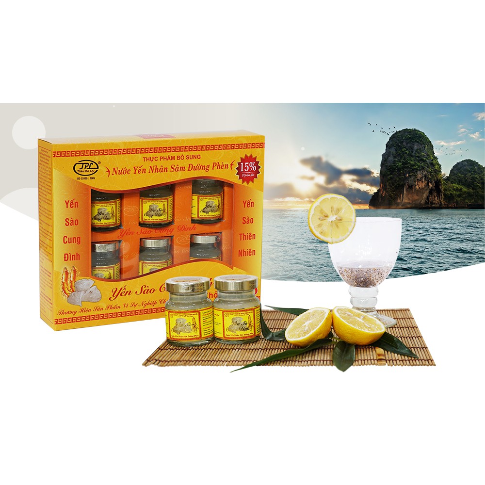 YẾN SÀO CUNG ĐÌNH-Bộ 10 hộp nước yến nhân sâm đường phèn tặng 10 gói cháo yến thịt bằm