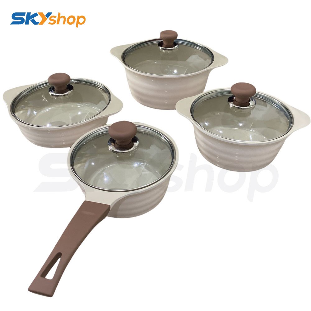 Bộ 4 Nồi Chống Dinh Đáy Từ ECORAMIC PASIH4 - Hàng Chính Hãng