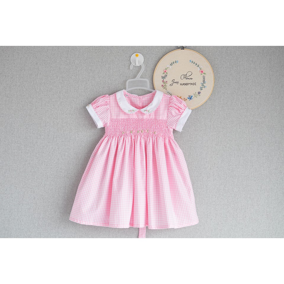 Đầm smock caro hồng - pink smocked dress