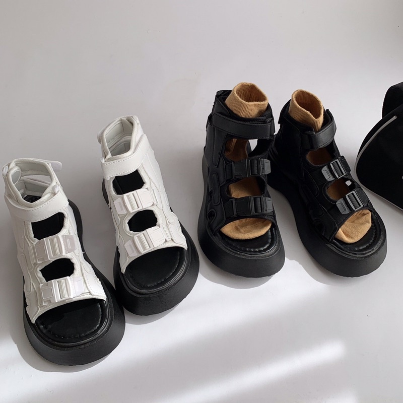 Giày Sandal Nữ Ulzzang bản cao cấp - Giày Sandal cổ cao đế 5 phân 3 quai ngang đi học mang áo dài