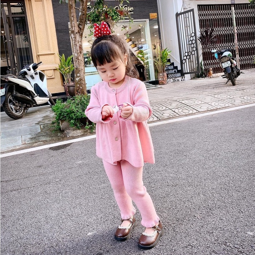 Đồ bộ bé gái thu đông 2021, bộ len bé gái từ 0-4 tuổi  Hapykids AB06
