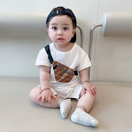 Bộ Áo Liền Quần Vải Cotton Có Túi Thời Trang Mùa Hè Cho Bé Trai 0-2 Tuổi