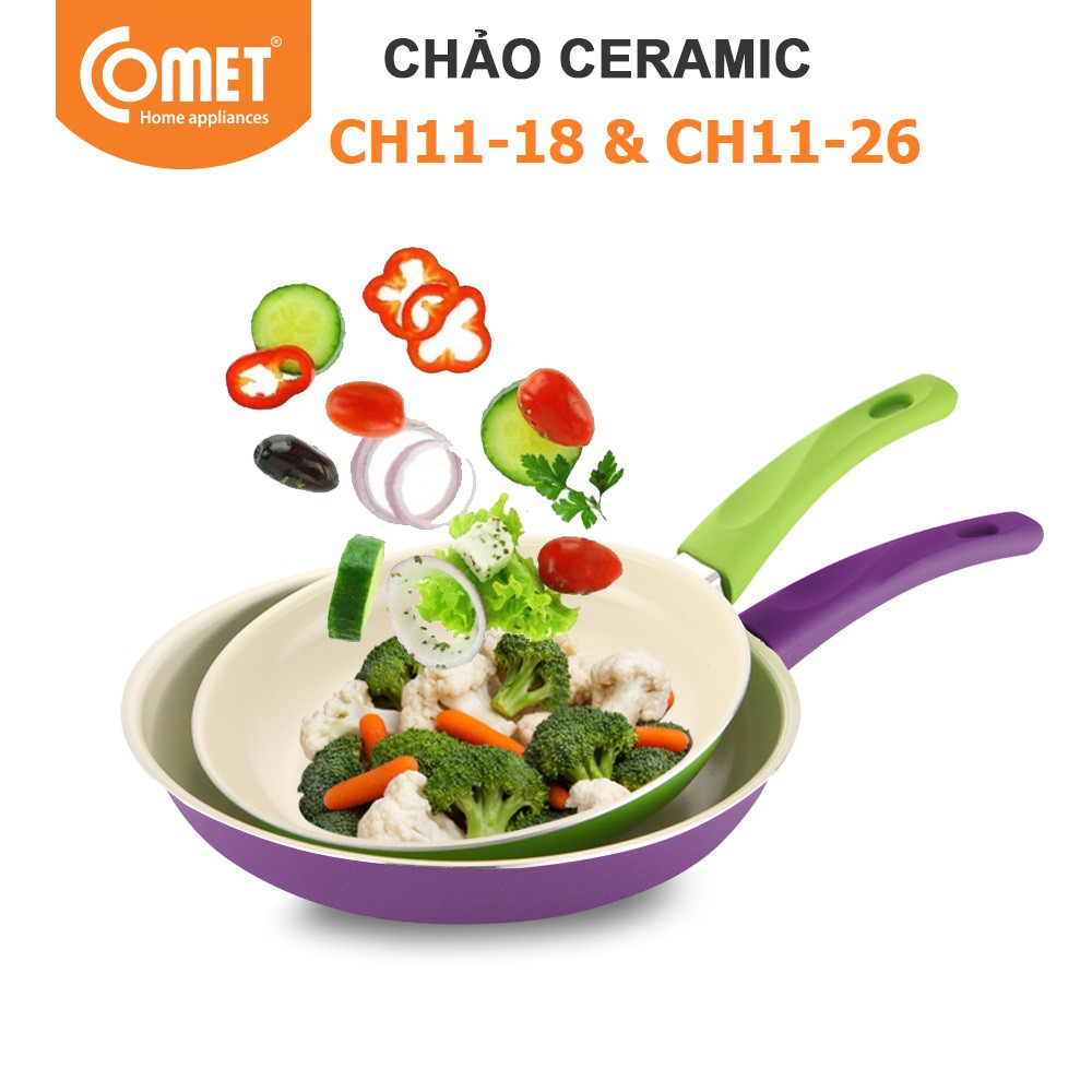 [Mã LIFECOMET05 giảm 10% tối đa 50K đơn 100K] Combo chảo chống dính Ceramic An toàn Comet CH11-18 & CH11 - 26