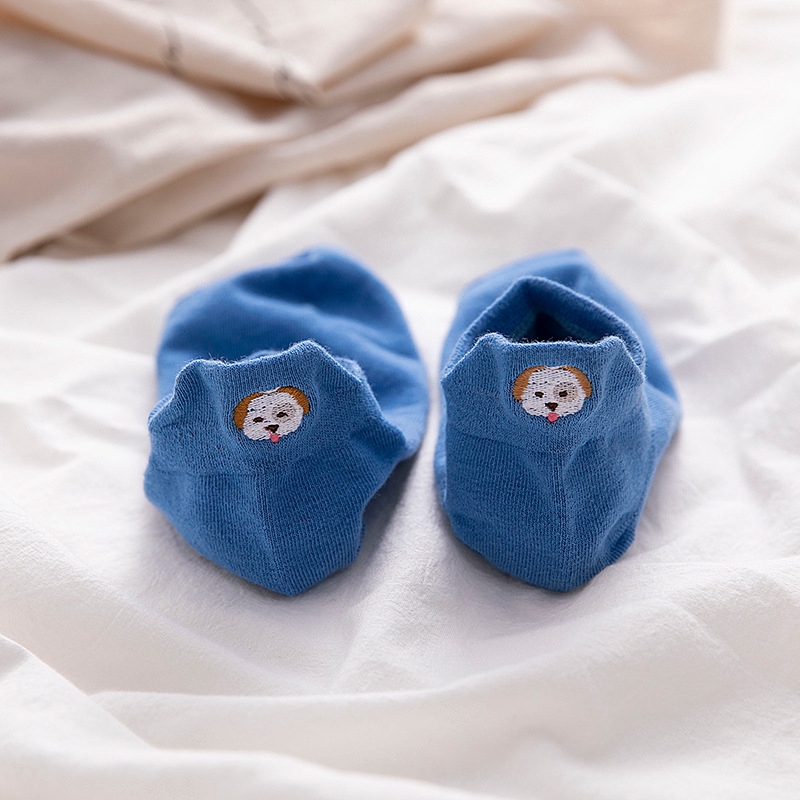 Cartoon Female Ankle Socks Embroidered Expression Sweet Cute Pattern Novelty Women Low Top Socks Candy Color