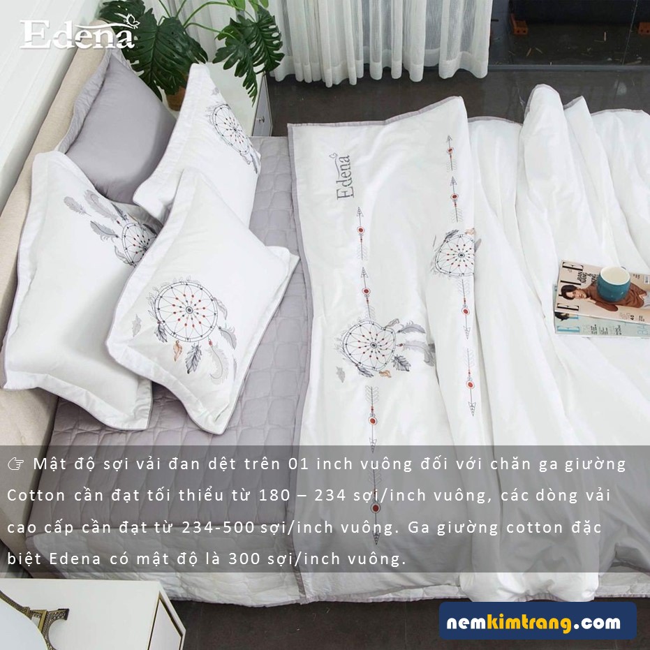 Bộ Ga (Drap) Nệm Cotton Đặc Biệt Edena Mẫu 524 - CHÍNH HÃNG, CAO CẤP