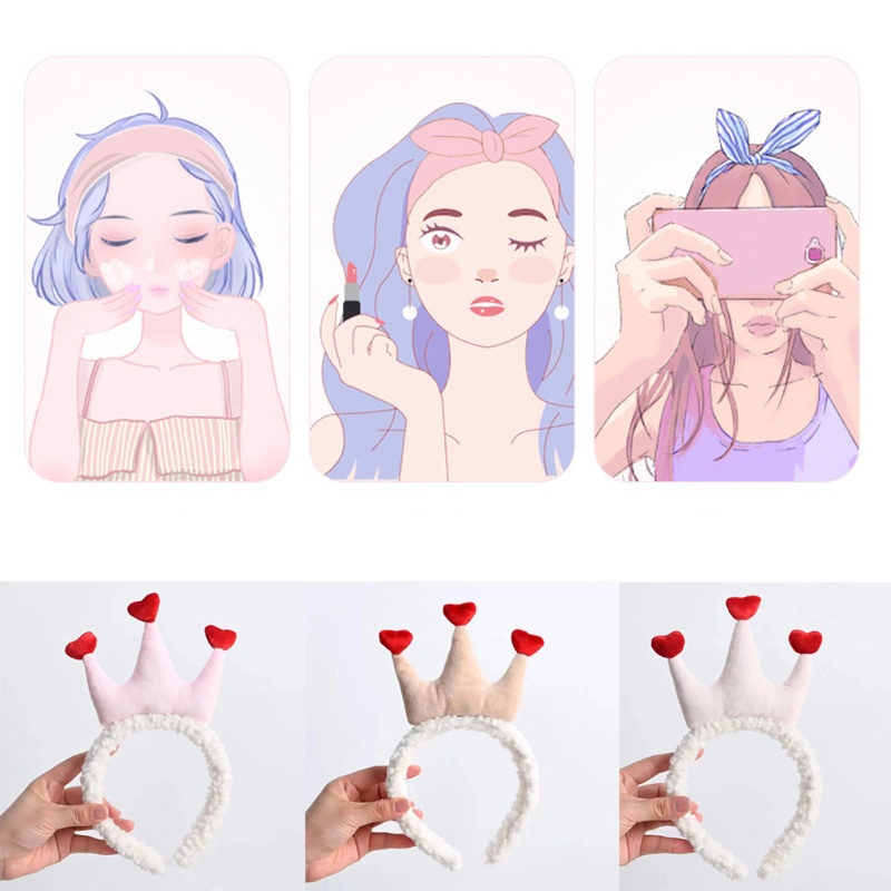 Flgo Băng Đô Vương Miện Nhồi Bông Mềm Mại Họa Tiết Trái Tim Hoạt Hình Làm Phụ Kiện Chụp Ảnh