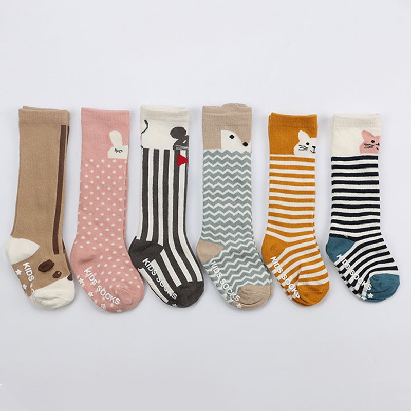 Vớ cổ cao giữ ấm in hình thú đáng yêu bằng cotton cho em bé