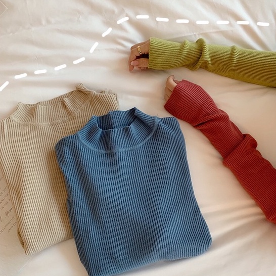 Áo len ZHELIHANGFEI tay dài cổ cao ôm dáng thời trang cho nữ