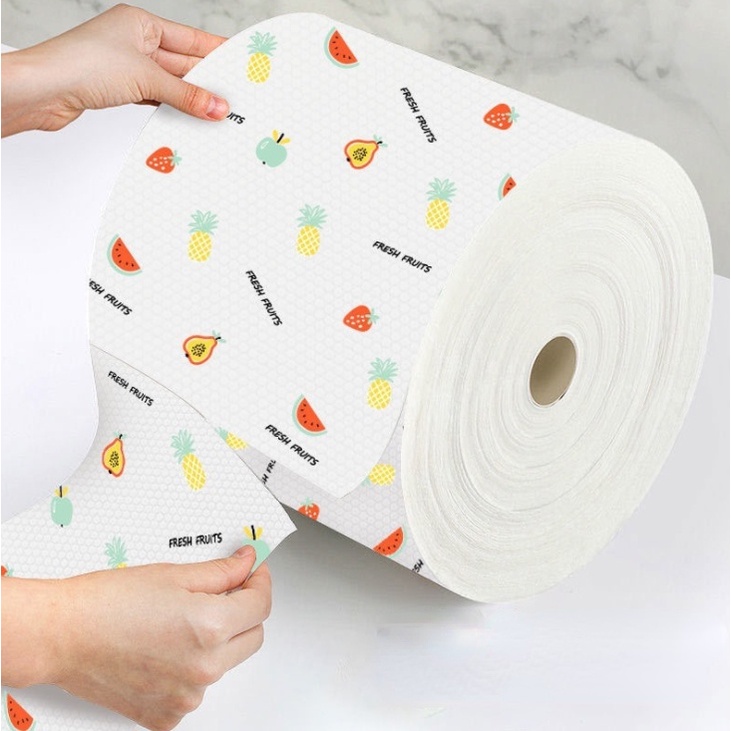 Set 2 Cuộn 100 Khăn Lau Chén Dĩa Bằng Vải Không Dệt Dày In Họa Tiết Dùng Một Lần Cho Nhà Bếp