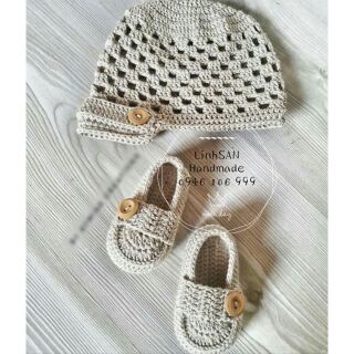 Set nón và giày len cho bé siêu xinh