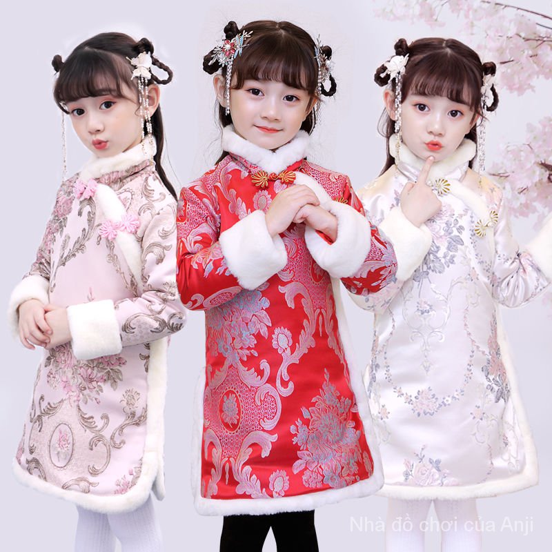 Cheongsam Girls Children Cheongsam Student Dress Girls Winter Velvet