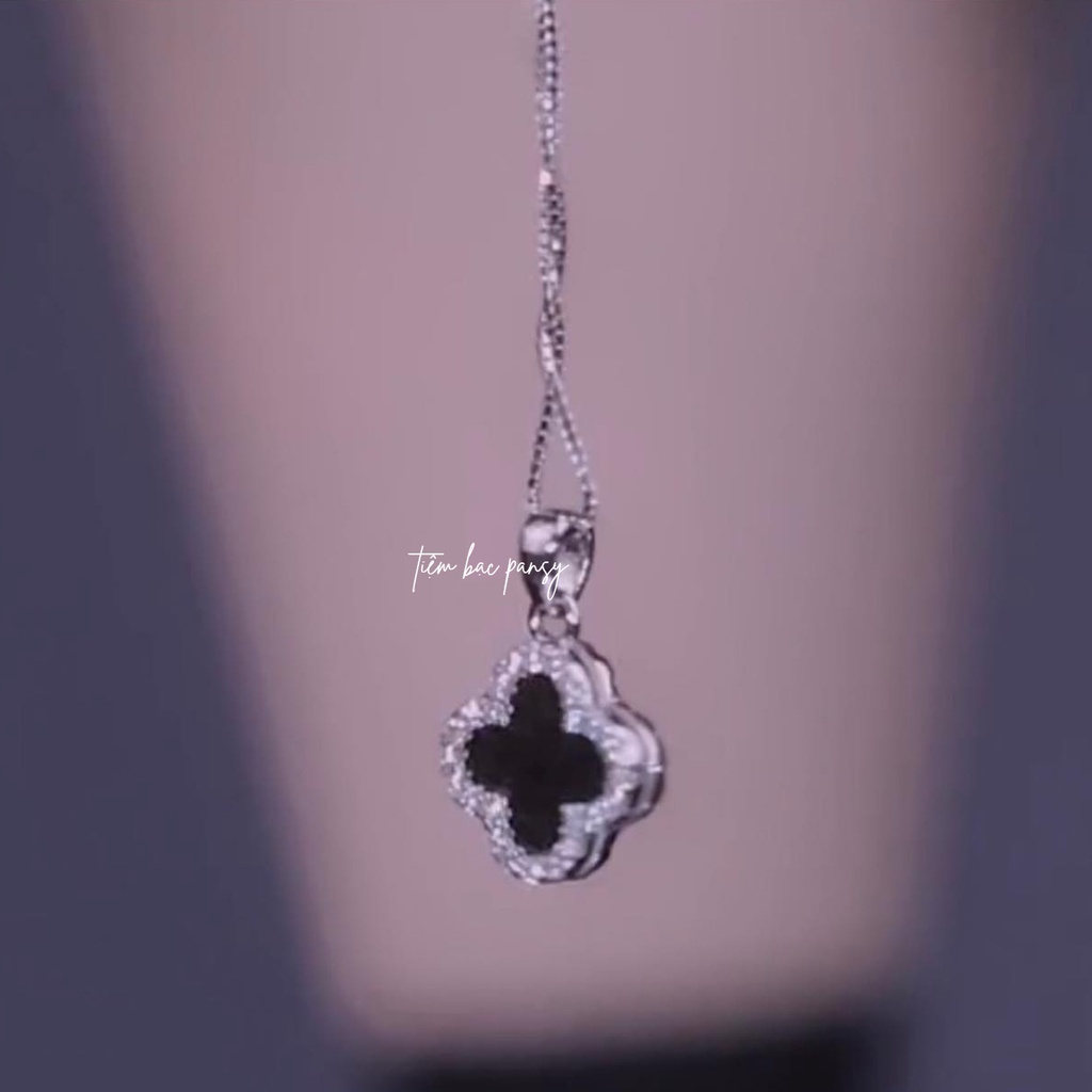 Dây chuyền cỏ 4 lá đen may mắn PANSY - Vòng cổ nữ bạc ta cao cấp