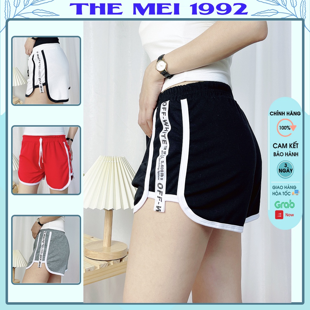 Quần đùi short nữ THE MEI 1992 cao cấp - Quần sooc nữ chất cotton mát viền kẻ dáng hộp cạp chun phong cách thể thao