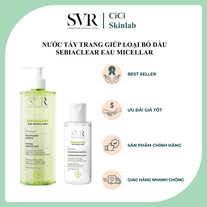 Nước tẩy trang giúp loại bỏ dầu Sebiaclear Eau Micellar