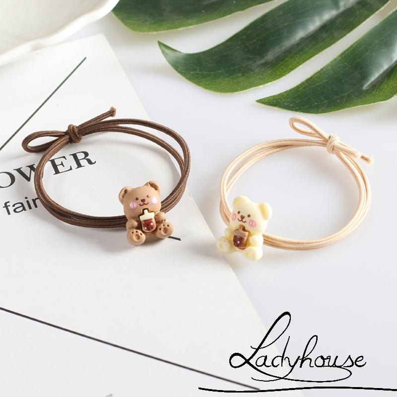 Dây Buộc Tóc Hai Dây Co Giãn Hình Gấu Hoạt Hình Dễ Thương